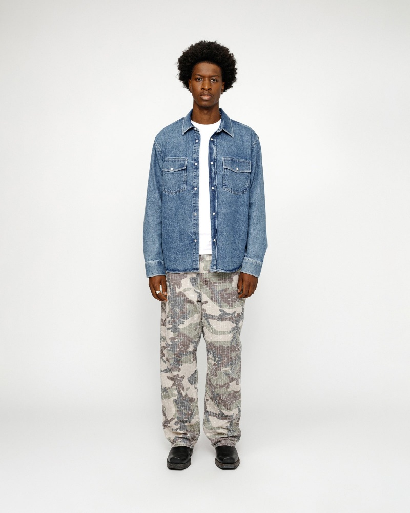 Stussy Boxy Western Denim Shirts Light Blue | 27608MIKO