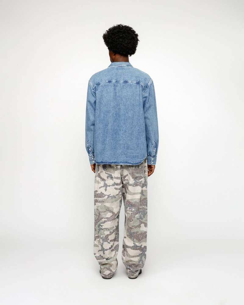 Stussy Boxy Western Denim Shirts Light Blue | 27608MIKO