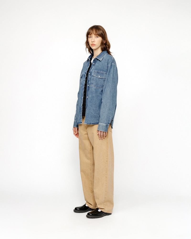 Stussy Boxy Western Denim Shirts Light Blue | 27608MIKO