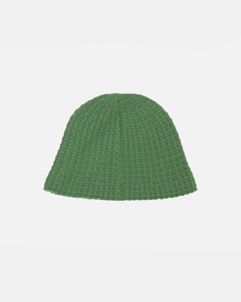 Stussy Bucket Waffle Knit Hats Green | 05416MRLB