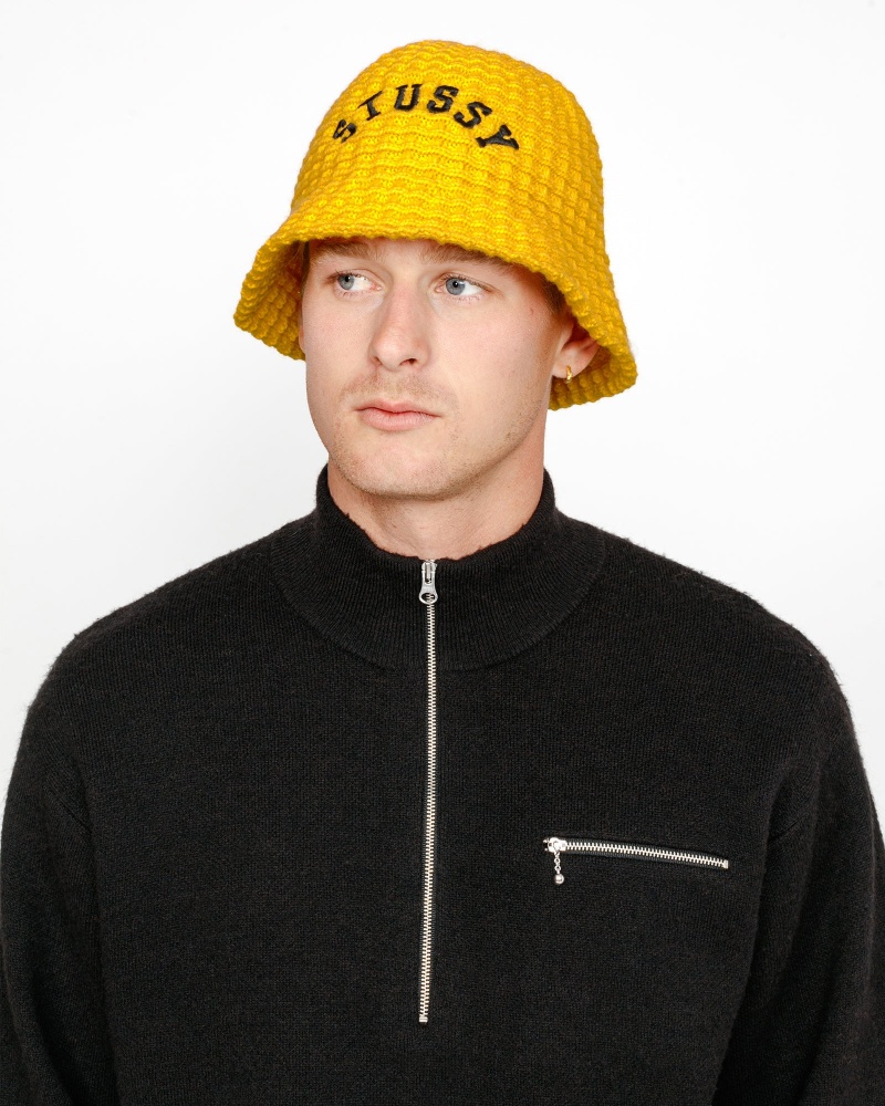 Stussy Bucket Waffle Knit Hats Yellow | 03826TLZX