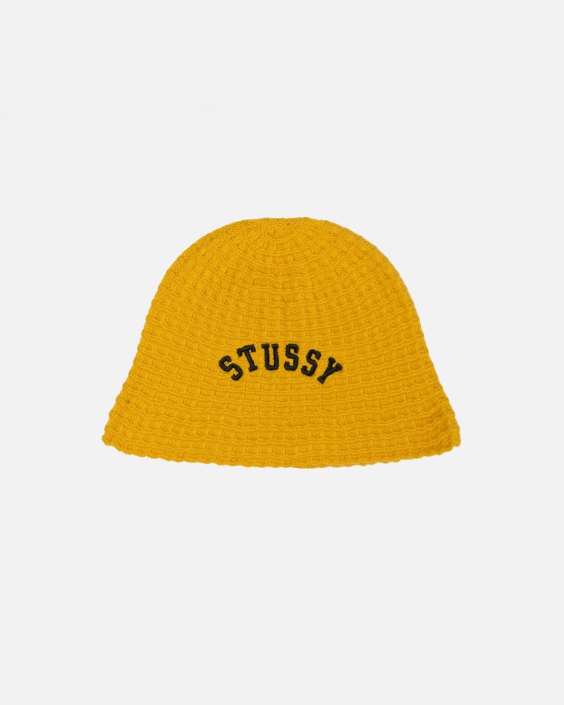 Stussy Bucket Waffle Knit Hats Yellow | 03826TLZX