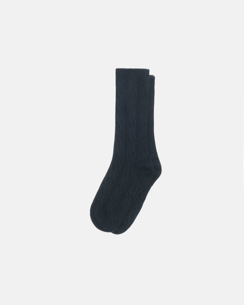 Stussy Cable Knit S Dress Socks Black | 41760KNUQ