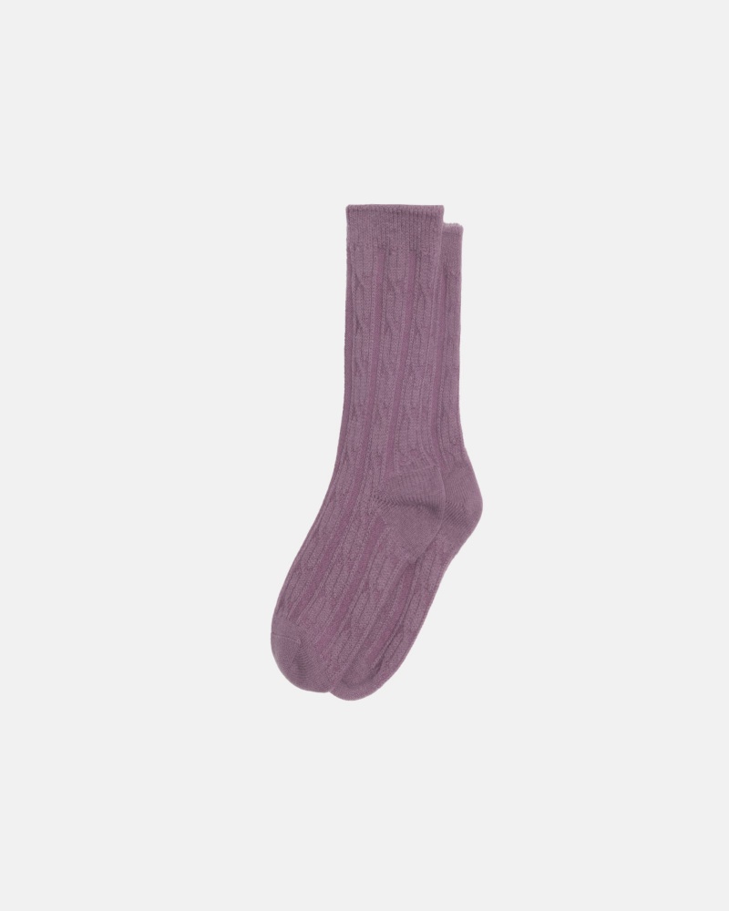 Stussy Cable Knit S Dress Socks Purple | 32170DFVM