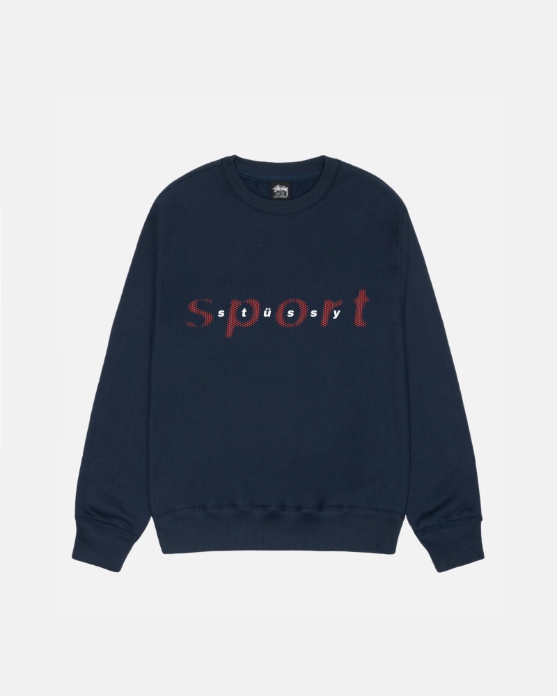 Stussy Dot Sport Crew Sweatshirts Navy | 40856DOQT