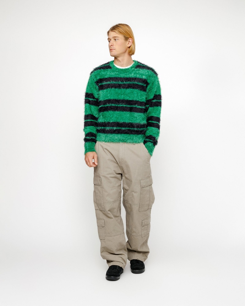 Stussy Hairy Stripe Crew Sweaters Black / Green | 56904WZRL