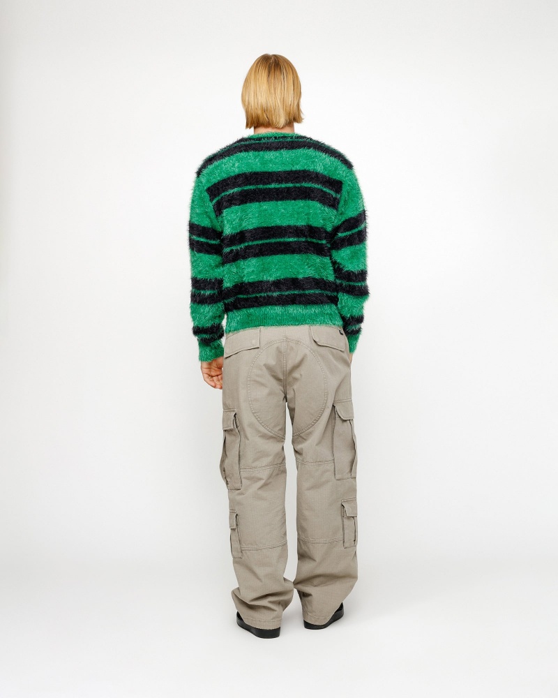 Stussy Hairy Stripe Crew Sweaters Black / Green | 56904WZRL