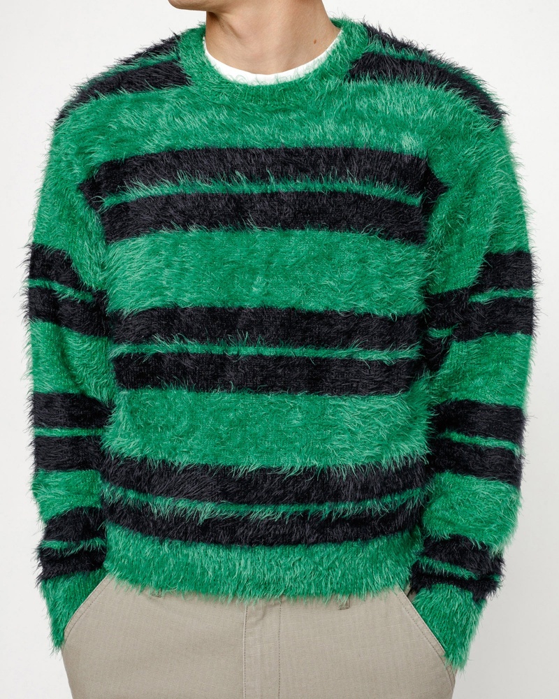 Stussy Hairy Stripe Crew Sweaters Black / Green | 56904WZRL