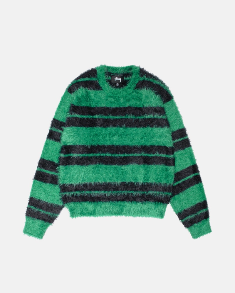 Stussy Hairy Stripe Crew Sweaters Black / Green | 56904WZRL