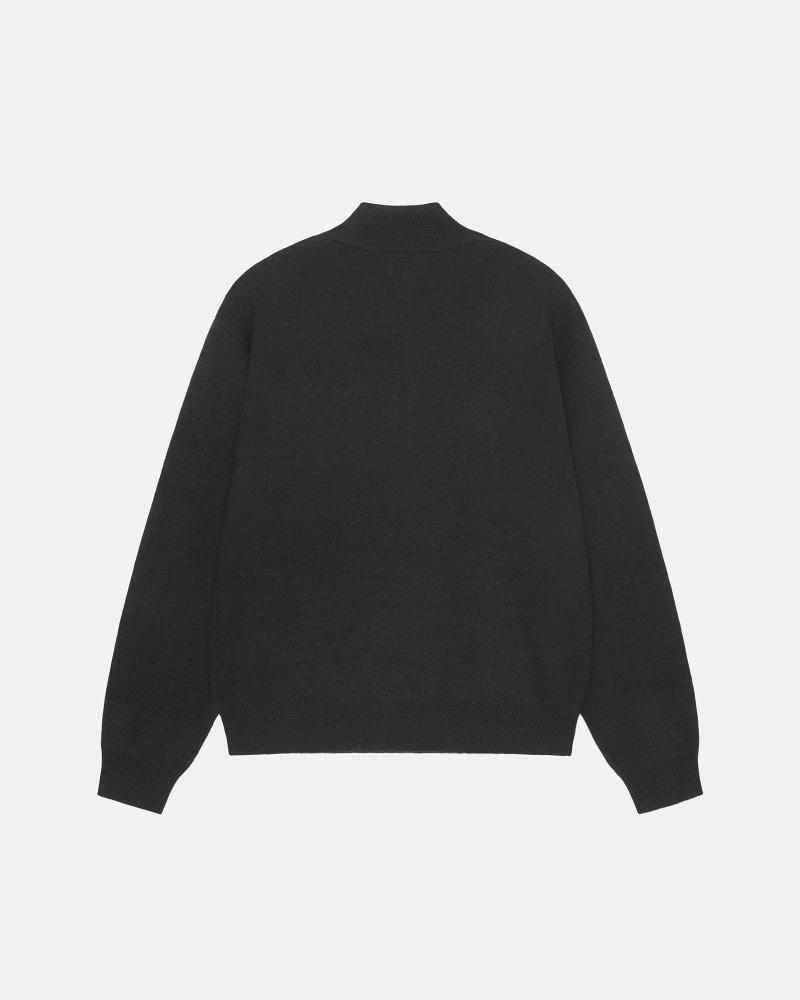 Stussy Half Zip Mock Neck Sweaters Black | 14927HKJL