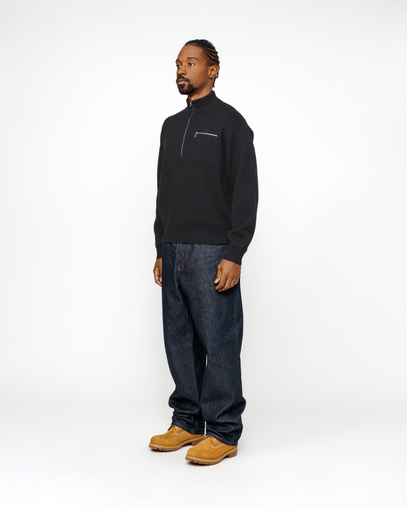 Stussy Half Zip Mock Neck Sweaters Black | 14927HKJL