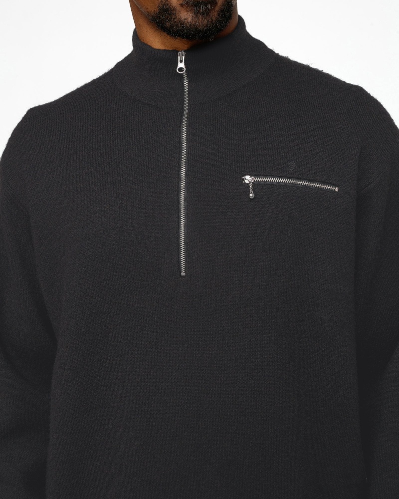 Stussy Half Zip Mock Neck Sweaters Black | 14927HKJL