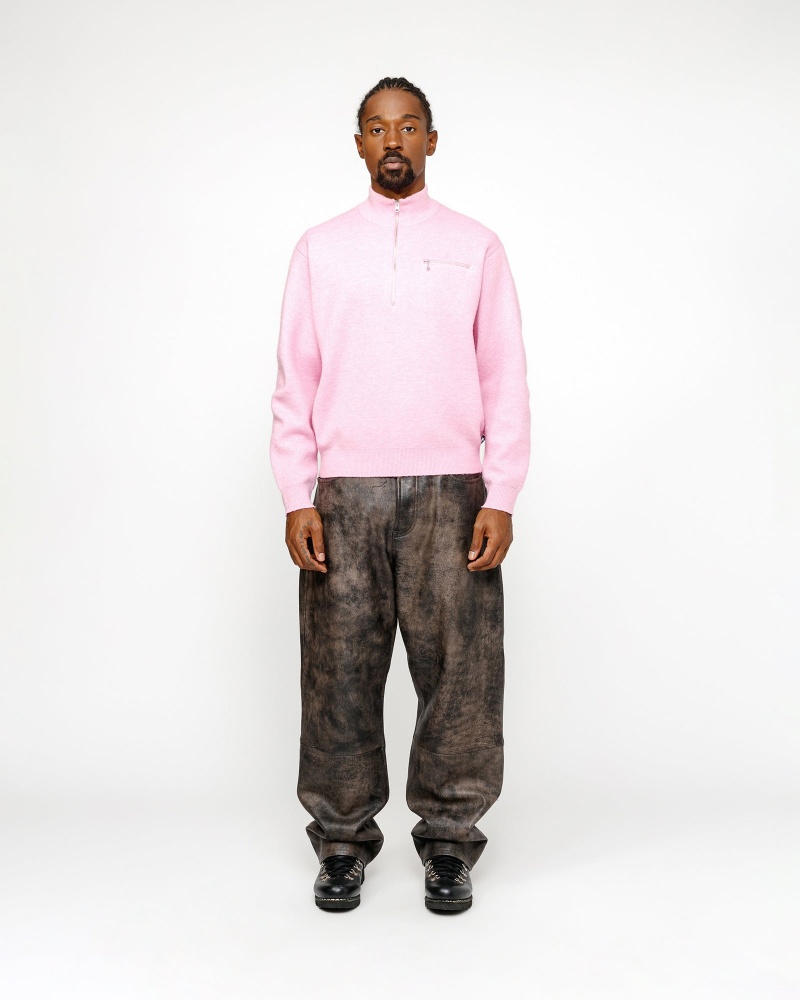 Stussy Half Zip Mock Neck Sweaters Pink | 58017SWGE