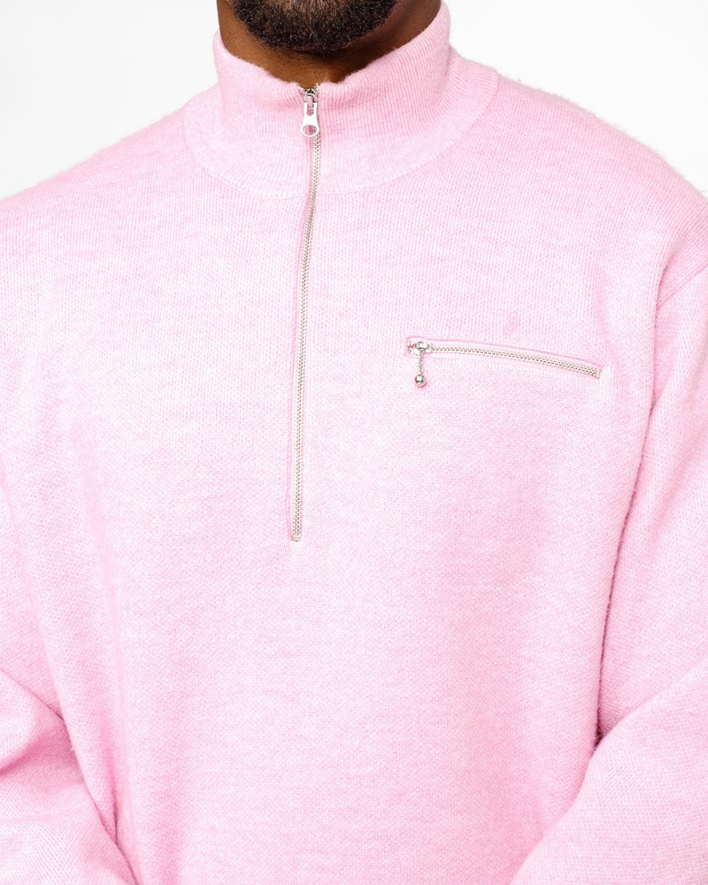 Stussy Half Zip Mock Neck Sweaters Pink | 58017SWGE