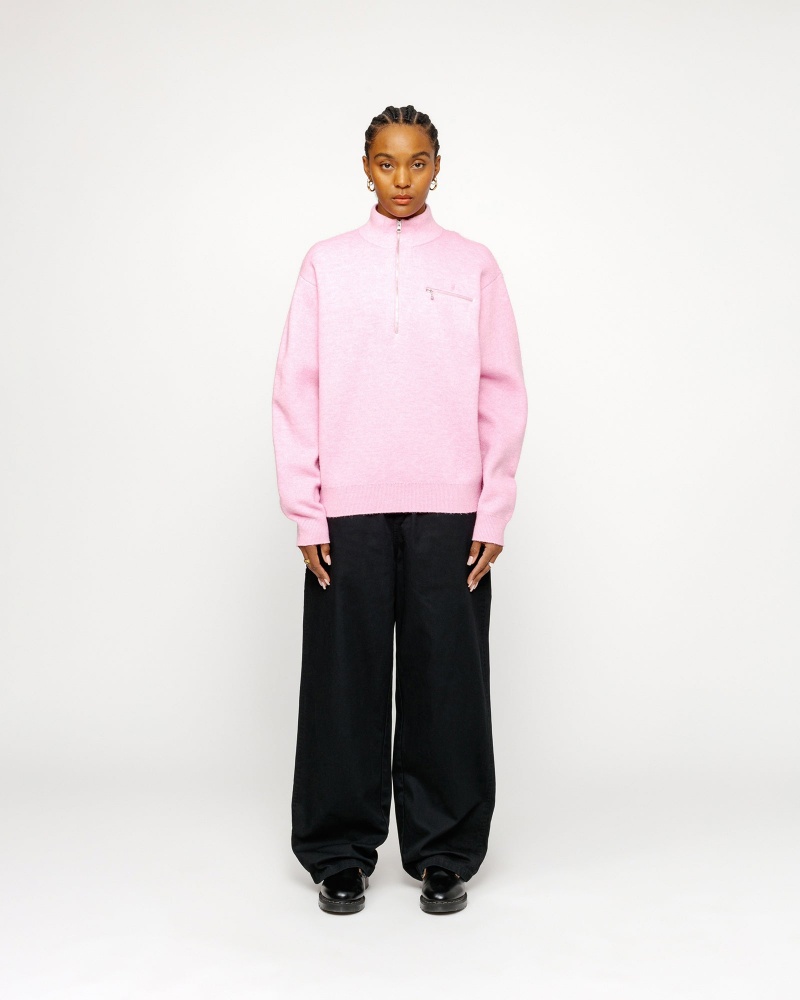 Stussy Half Zip Mock Neck Sweaters Pink | 58017SWGE