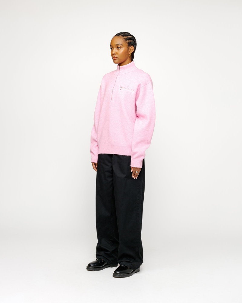 Stussy Half Zip Mock Neck Sweaters Pink | 58017SWGE