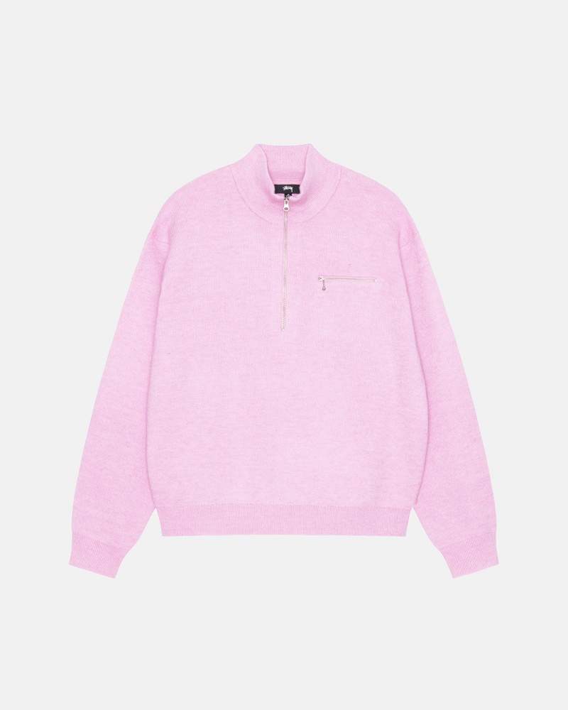 Stussy Half Zip Mock Neck Sweaters Pink | 58017SWGE