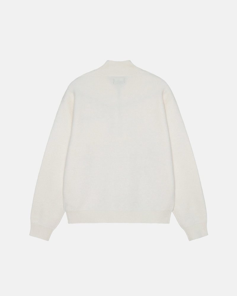 Stussy Half Zip Mock Neck Sweaters White | 24039ZUGF