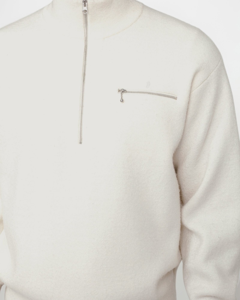 Stussy Half Zip Mock Neck Sweaters White | 24039ZUGF