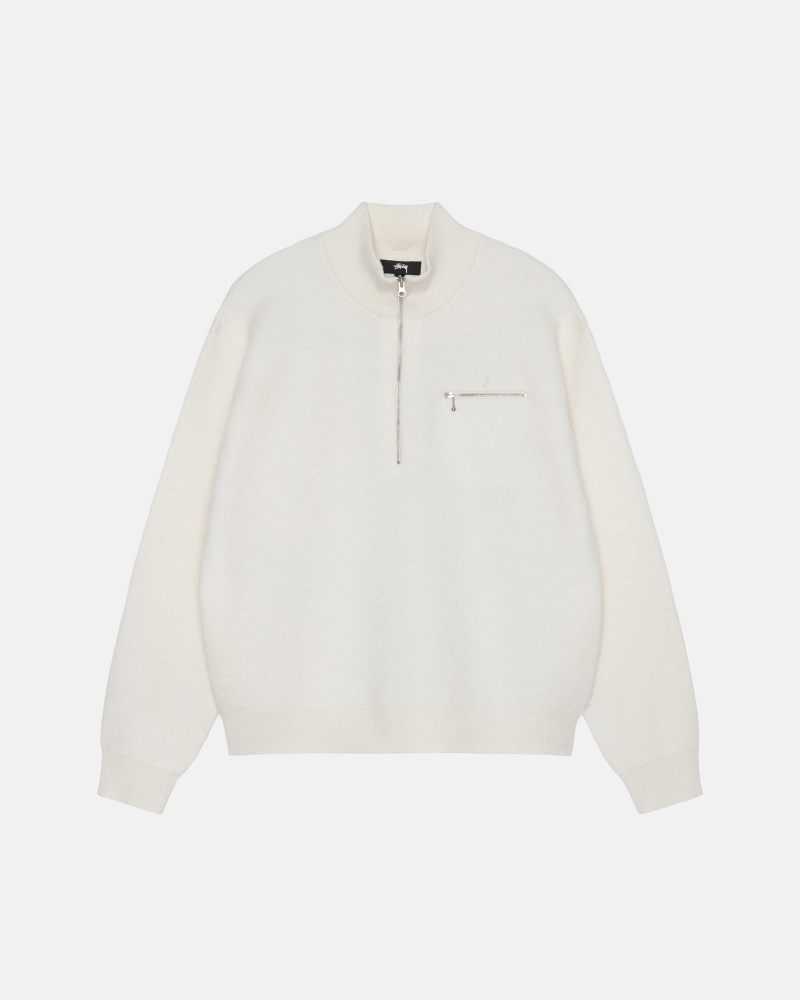 Stussy Half Zip Mock Neck Sweaters White | 24039ZUGF