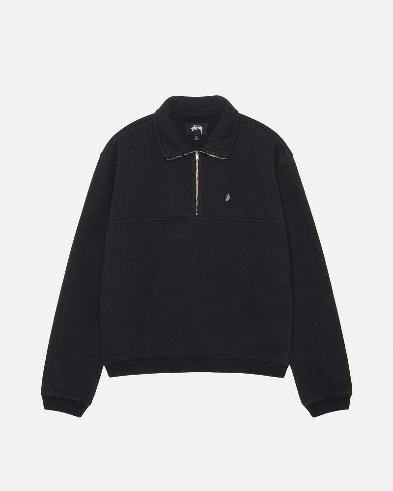 Stussy Half Zip Mock Neck Sweatshirts Black | 19806MSAP