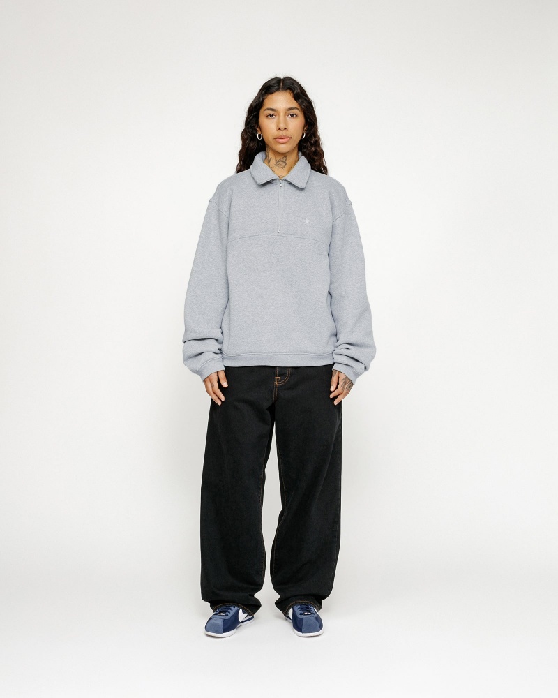 Stussy Half Zip Mock Neck Sweatshirts Grey | 06314NZBE