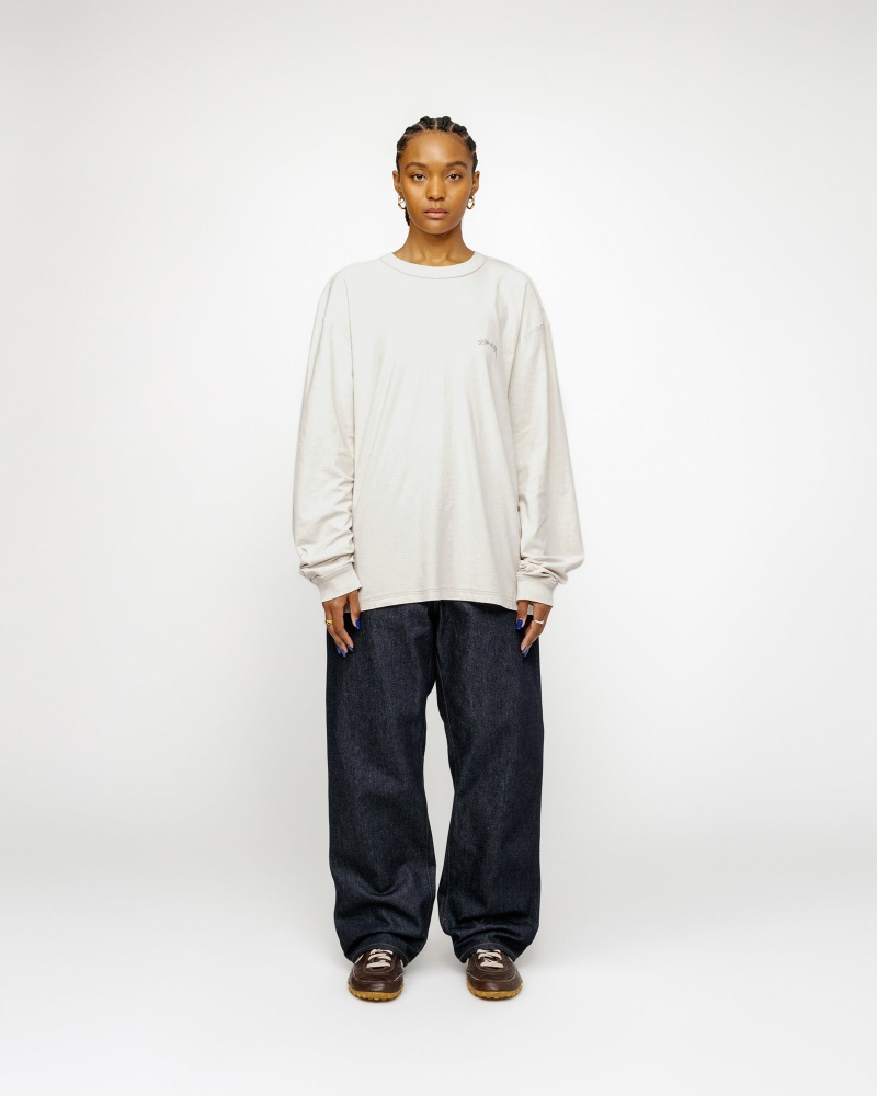 Stussy Lazy Longsleeve T Shirts Beige | 21564YEBW