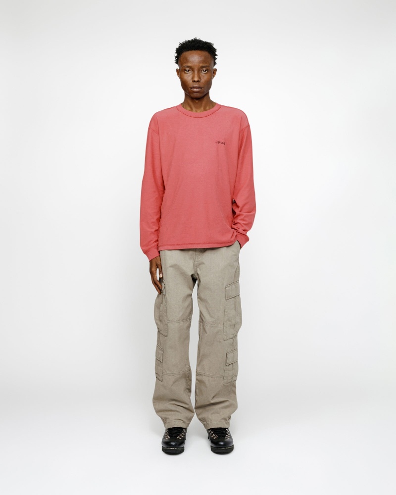 Stussy Lazy Longsleeve T Shirts Dark Red | 81346QBNO