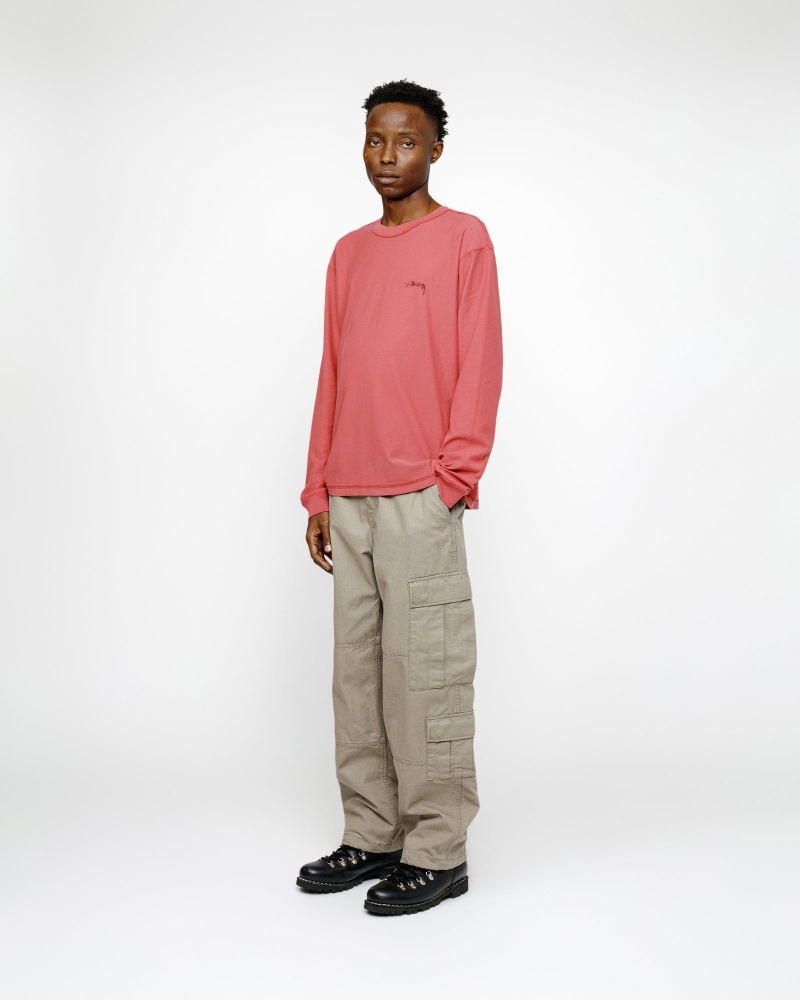 Stussy Lazy Longsleeve T Shirts Dark Red | 81346QBNO