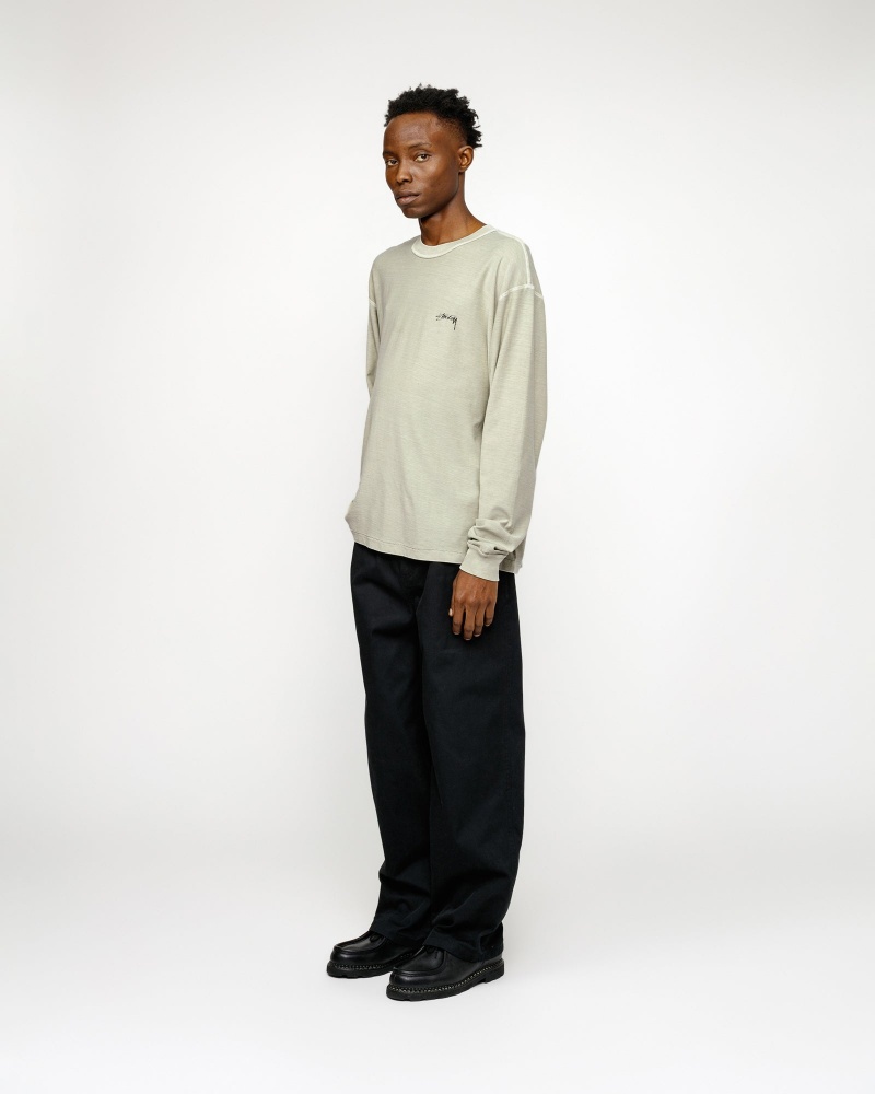 Stussy Lazy Longsleeve T Shirts Olive | 56790WMUZ