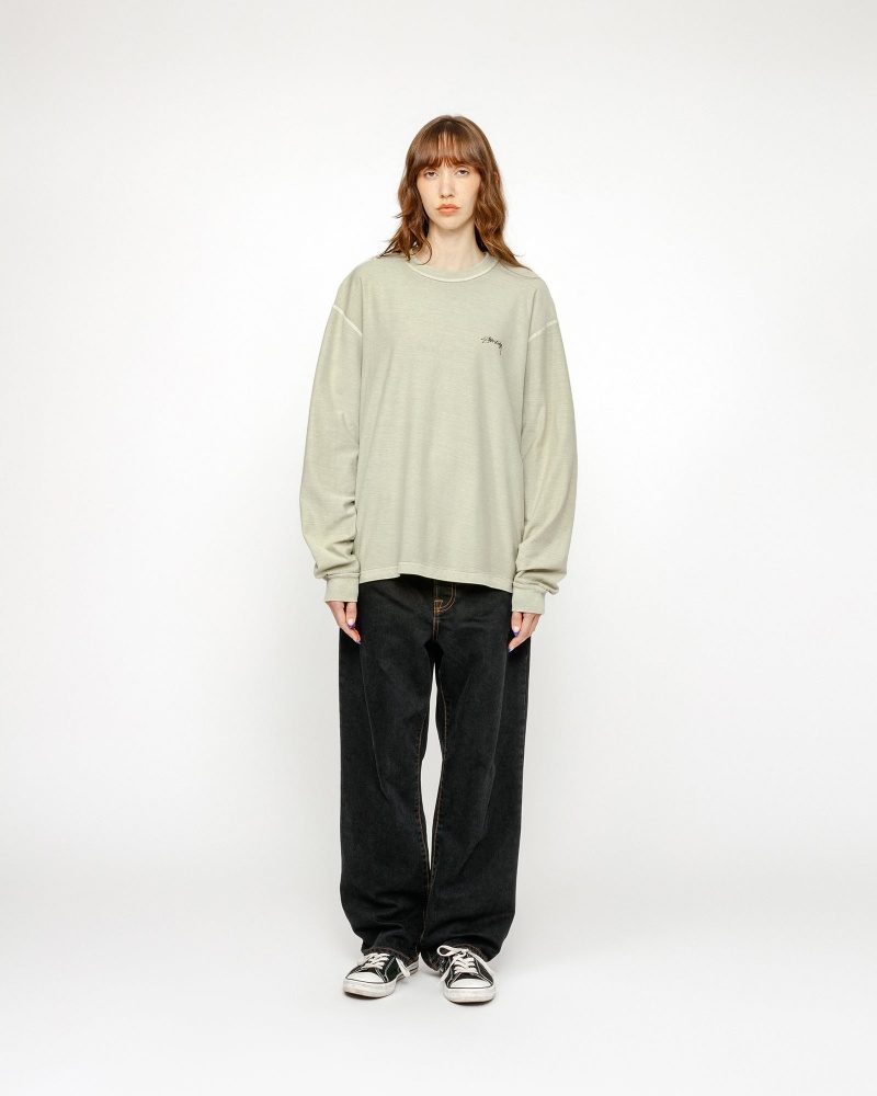 Stussy Lazy Longsleeve T Shirts Olive | 56790WMUZ