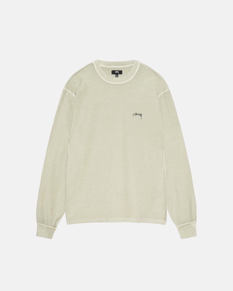 Stussy Lazy Longsleeve T Shirts Olive | 56790WMUZ