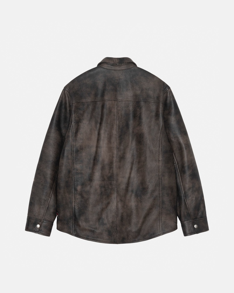 Stussy Leather Overshirt Black | 01738IUFK