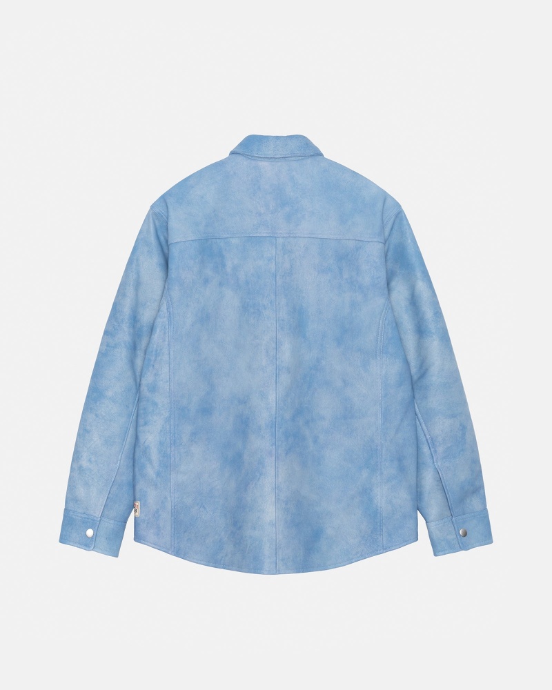 Stussy Leather Overshirt Blue | 60912IAZQ