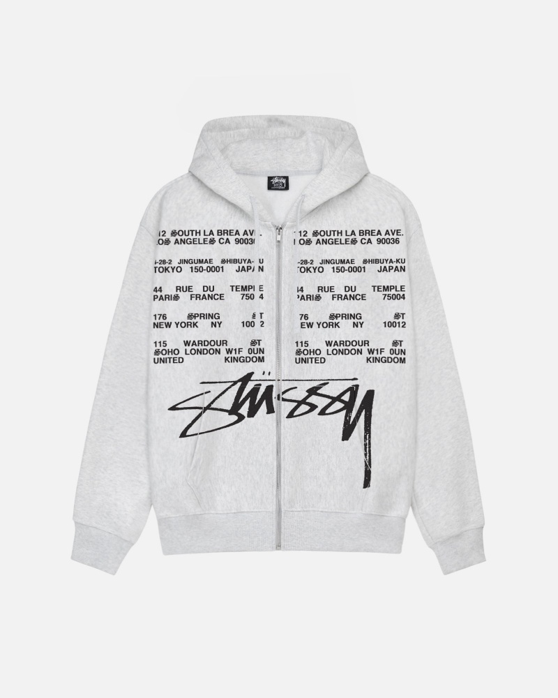 Stussy Locations Zip Hoodie Grey | 37058BRPV