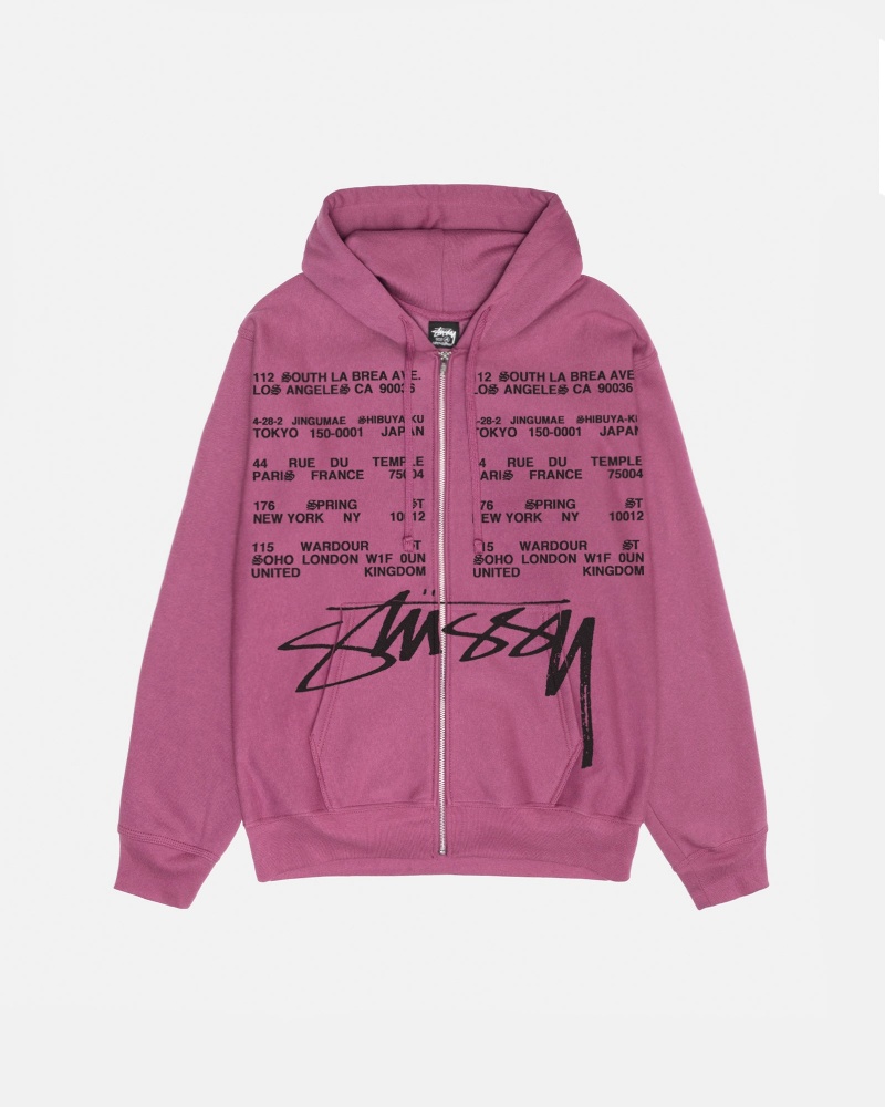 Stussy Locations Zip Hoodie Pink | 75201VXZM