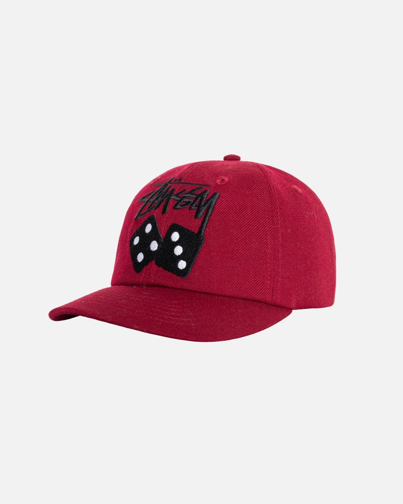 Stussy Low Pro Stock Dice Snapback Caps Burgundy | 51864XHCP