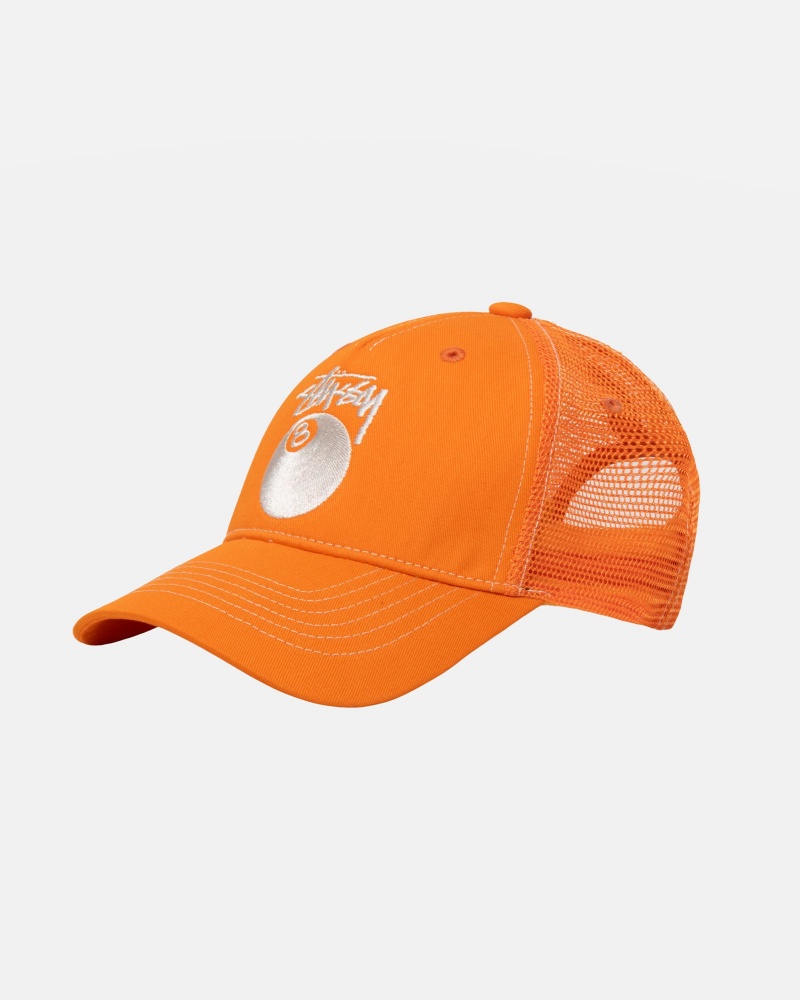 Stussy Low Pro Trucker 8 Ball Snapback Caps Orange | 64078KIFP