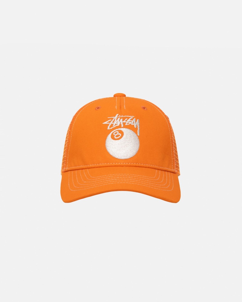 Stussy Low Pro Trucker 8 Ball Snapback Caps Orange | 64078KIFP