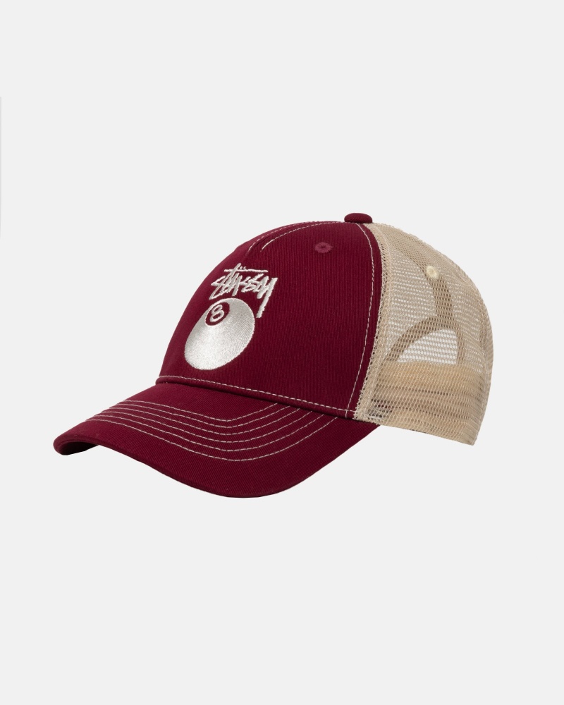 Stussy Low Pro Trucker 8 Ball Snapback Caps Burgundy | 16589PTIF