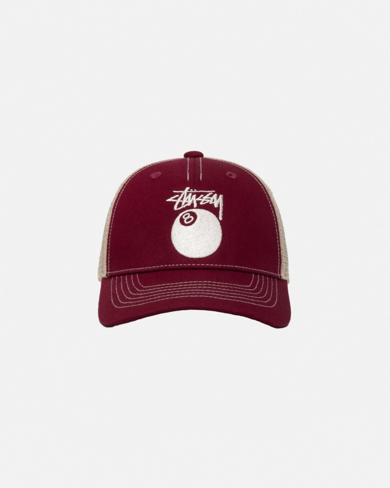 Stussy Low Pro Trucker 8 Ball Snapback Caps Burgundy | 16589PTIF