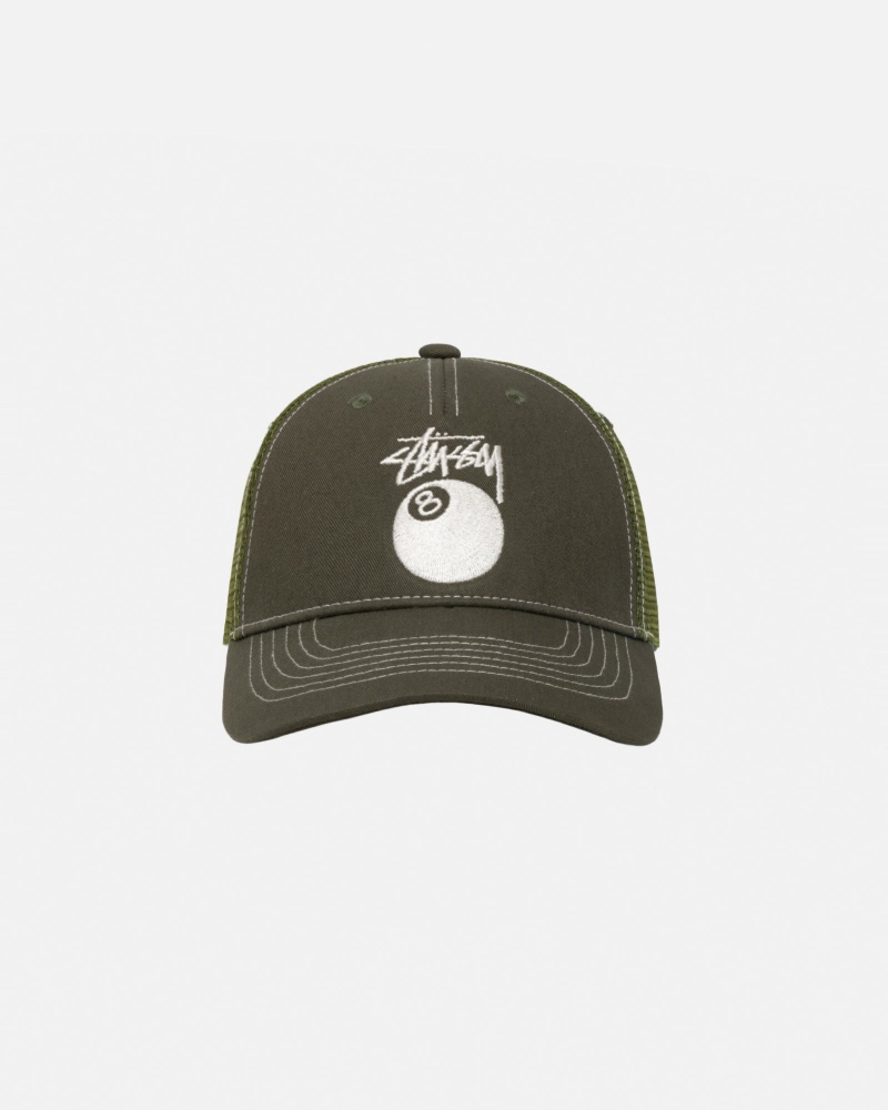 Stussy Low Pro Trucker 8 Ball Snapback Caps Green | 12457FZGB