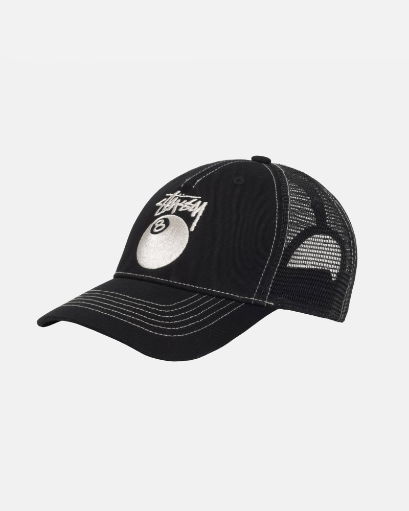 Stussy Low Pro Trucker 8 Ball Snapback Caps Black | 43951CJDL