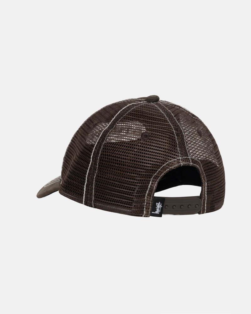 Stussy Low Pro Trucker Cut-out Leather Snapback Caps Brown | 19438PODK