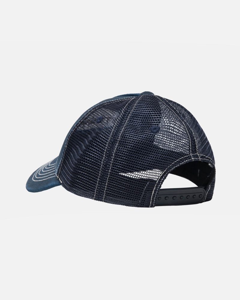 Stussy Low Pro Trucker Cut-out Leather Snapback Caps Navy | 79843VEZA