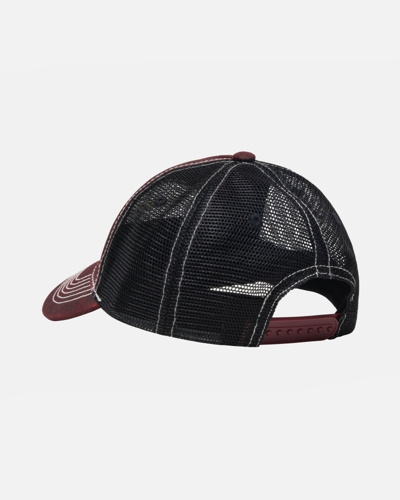 Stussy Low Pro Trucker Cut-out Leather Snapback Caps Burgundy | 90274VZUE