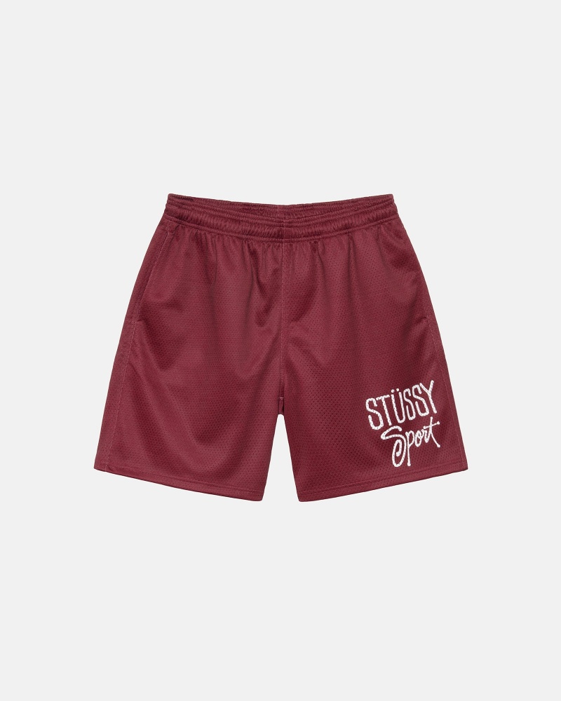 Stussy Mesh Sport Shorts Burgundy | 57643ZFWE