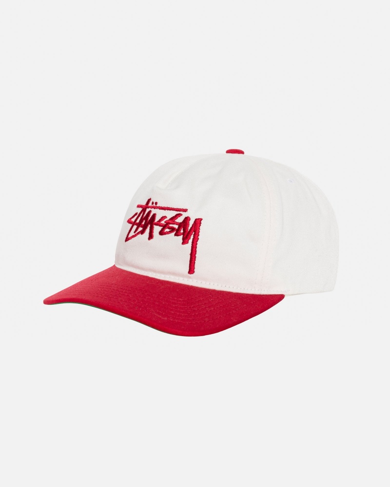 Stussy Mid-depth Big Stock Snapback Caps White / Red | 17320KUIG