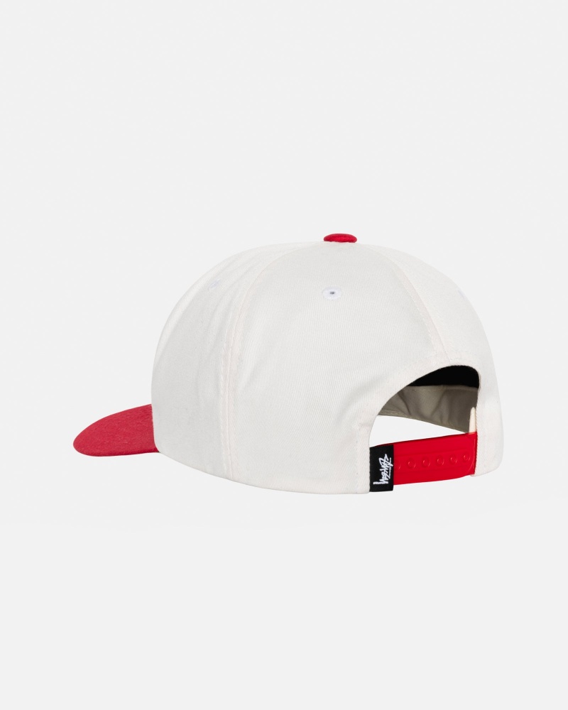 Stussy Mid-depth Big Stock Snapback Caps White / Red | 17320KUIG