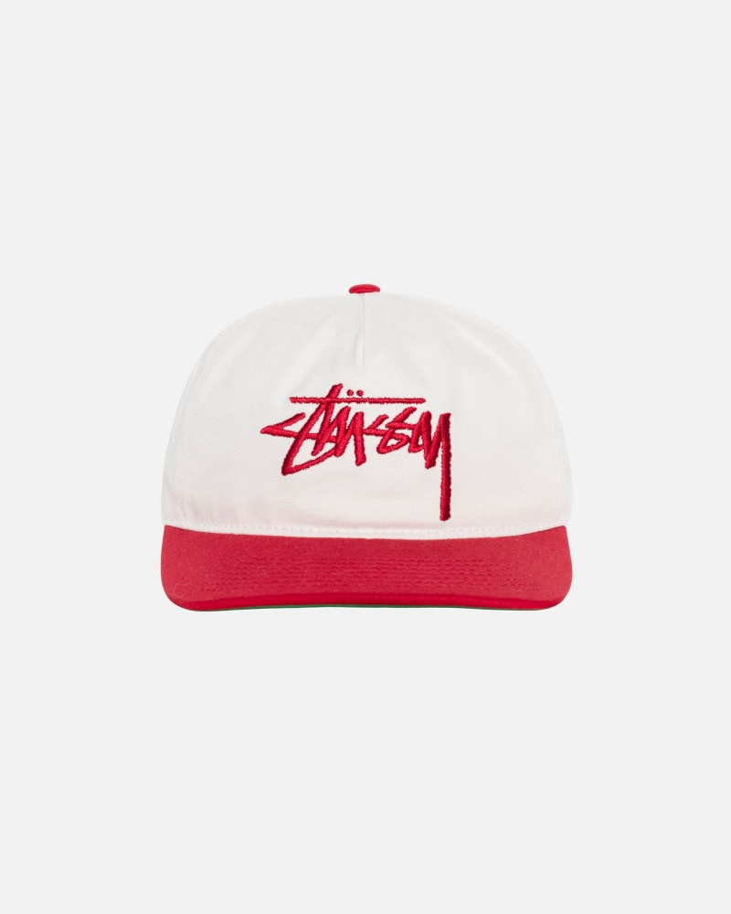 Stussy Mid-depth Big Stock Snapback Caps White / Red | 17320KUIG